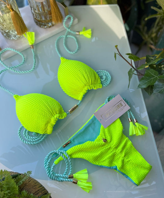 Bikini Reversible Jacquard Geovanella Amarelo Neón/Tiffany