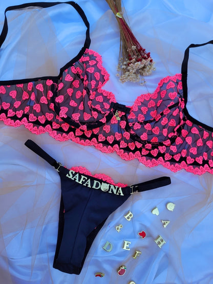 Set Lencero Personalizable Amaranta Negro/Rosa Neon