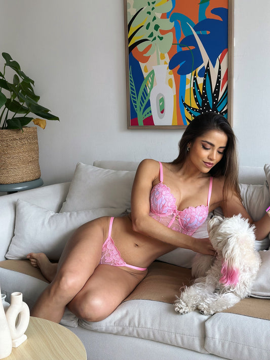 Set Lencero CroppedLingerie Rosa Pétalas