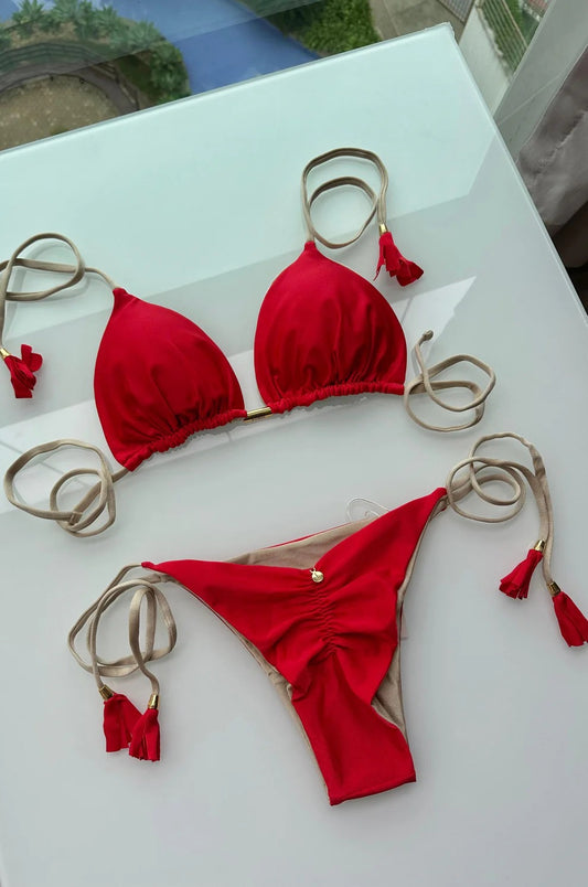 Bikini Reversible Elloah Glow Rojo/Dorado