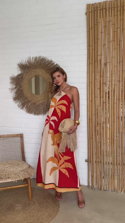 Vestido Palmera Tropical Rojo
